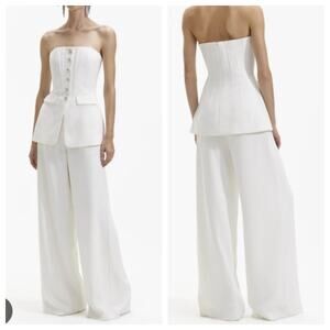 Self-Portrait White Bandeau Crepe Button Jumpsuit Size 6